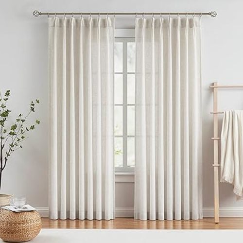 Linen Pinch Pleated Semi Sheer Curtains 42Wx84Lx2