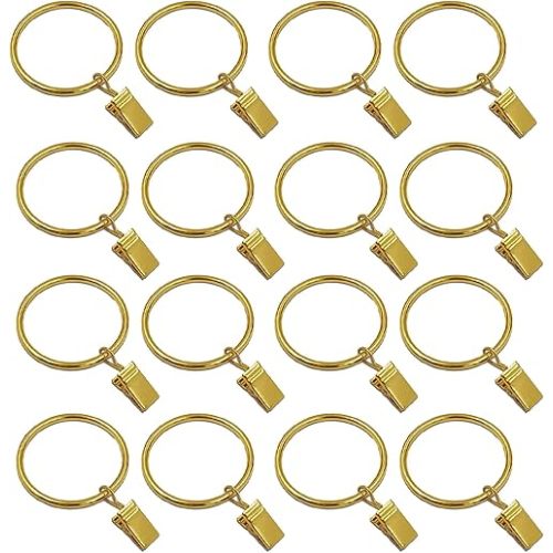 16 Pcs Curtain Rings with Clips, Window Clip Rings Curtain Hooks Hangers Clip Rings for Hanging Drapery Drapes Bows, 1.5 Inch Diameter, Gold