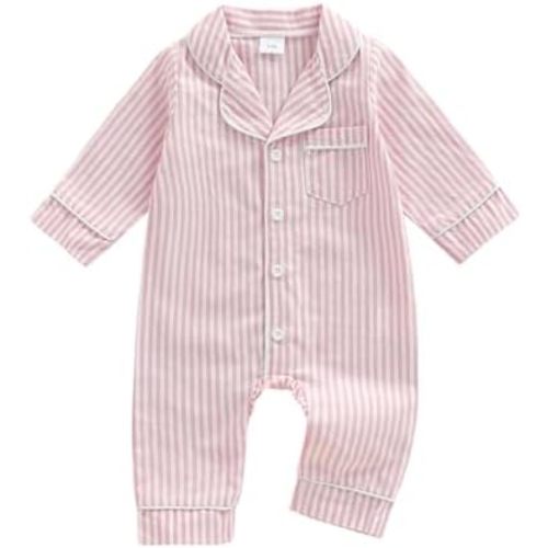 Kuriozud Baby Girl Boy Romper Pajamas Fall Winter Long Sleeve Button Down Pjs Newborn Infant Lapel Sleepwear Nightwear