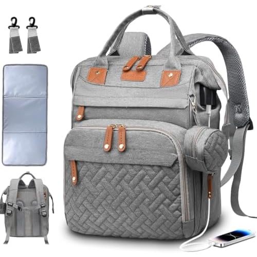 SHITIESHOU Diaper Bag Backpack Baby Bag for Mom Dad with Changing Pad, 19 Pockets, Large Waterproof Travel Baby Girl Boy Toddle Diaper Bag with Insulated Pocket, Baby Shower Gifts, Grey