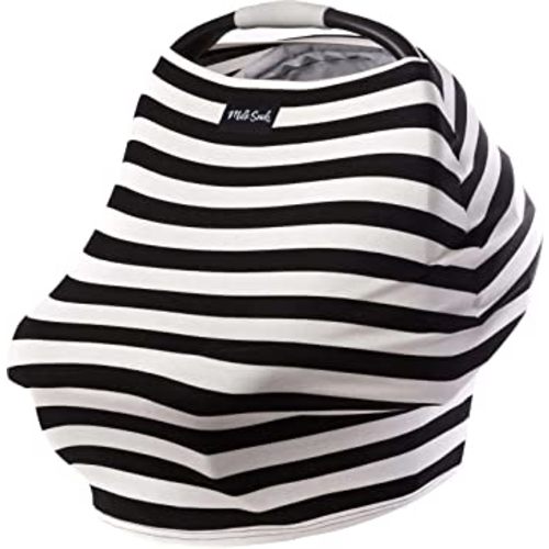 Milk Snob Original 5-in-1 Cover - Added Privacy for Breastfeeding, Baby Car Seat, Carrier, Stroller, High Chair, Shopping Cart, Lounger Canopy - Newborn Essentials, Nursing Top, Black and White Stripe
