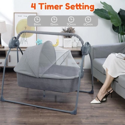 OZNALA Electric Baby Bassinet Baby Cot Swing Bed Lullaby Auto Baby Swing Rocker Nets 5 Speeds & 4 Timer Baby Bassinet Bedside Sleeper, Grey