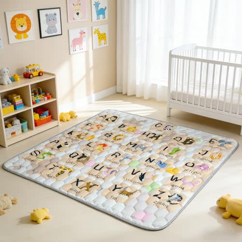 ENVTEK Baby Play Mat for Floor Playpen - 50" X 50" Playpen Mat,Thick One-Piece Crawling, Odorless Floor Mat, Non-Slip Cushioned Baby Playmat for Infants,Babies,Toddlers. Foldable and Machine Washable