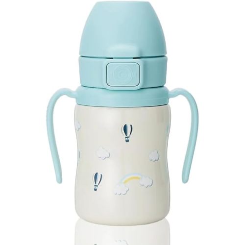 GROSMIMI Insulated 316 Stainless Steel Spill Proof Straw Cup, Water bottle with Flip Top for Toddlers, BPA Free (air balloon, 6oz)