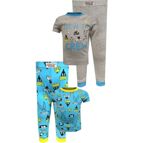 Looney Tunes Boys New to the Crew Cotton 4 Pc Infant Pajama (12 mo) Blue