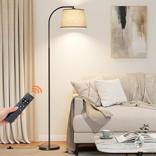 Floor Lamps for Living Room, 64" Arc Floor Lamp with 6000K & Stepless Dimmable,350°H/180°V Rotatable Shade and Remote Control,Black Tall Standing lamps for Bedroom and Office(9W Bulb Included)