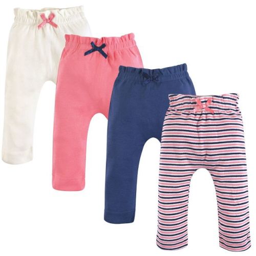 Touched by Nature Baby and Toddler Girl Organic Cotton Pants 4pk, Coral Blue, 0-3 Months