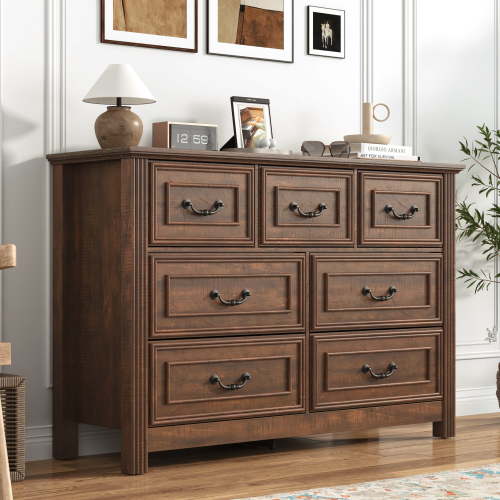 ChVans Farmhouse 7 Drawers Dresser for Bedroom, 47'' Wide Wood Rustic Chest of Drawers with Natural Texture, Vintage Design, Storage Dressers Organizer for Living Room, Hallway