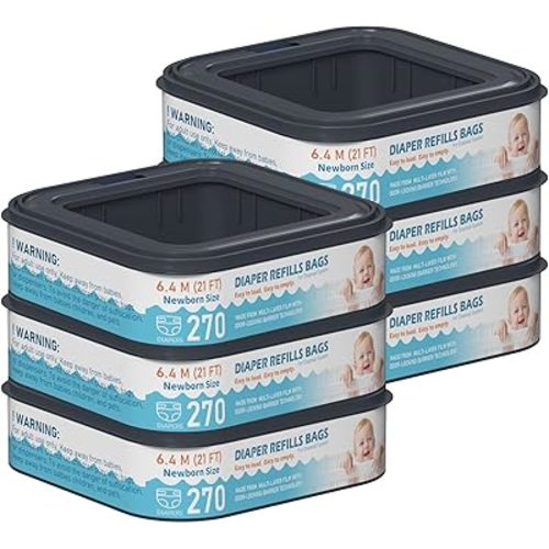 Standard Square Refills Disposal Bags Refill Compatible with Diaper Genie Classic, Compact and Select Pails, Hold Up to 270 Newborn-Sized Diapers Per Refill, Pack of 6