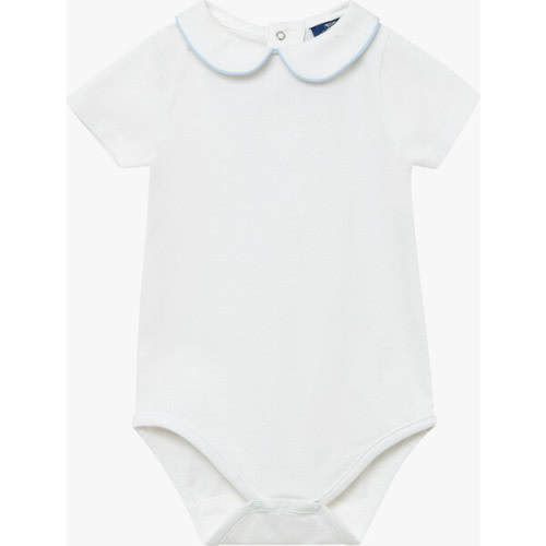 Milo Piped Bodysuit, White/Pale Blue - Trotters London | Maisonette