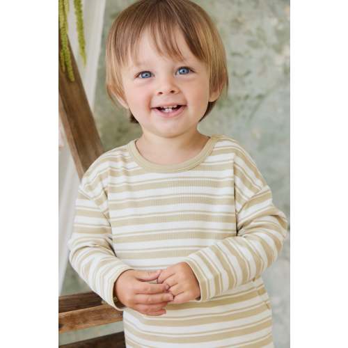 Pima Cotton Arnold Long Sleeve Top - Double Stripe Hay/Cloud