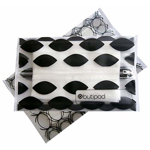 Butipods Reusable Wet Wipe Pouch Slim Case Travel Clutch Holder | Refillable Portable Baby Wipes Dispenser Container | Wipes Stay Moist | Great for Hand and Face Wipes, Set of 2 (Black Ovals & Rings)