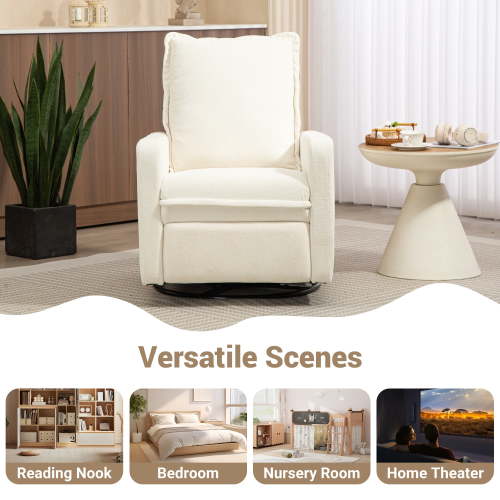 Paproos Swivel Rocker Recliner, Velvet 360°Swivel Rocking Recliner, Glider Rocking Chair for Nursery, Small Rocker Chair for Small Space, Manual Recliner for Adults for Home Theater, White