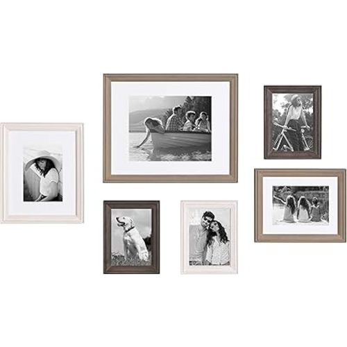 Kate and Laurel Bordeaux Gallery Frame Wall Kit, Set of 6 with Assorted Size Frames in 3 Different Finishes - Whitewash, Charcoal Gray, and Rustic Gray