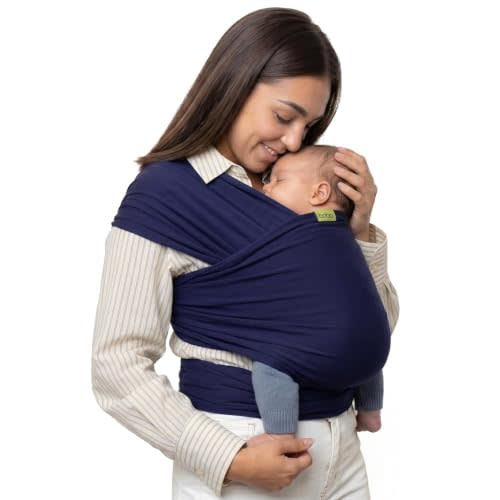 Boba Baby Wrap Carrier - Stretch Cotton Newborn Sling, Navy Blue | Breathable, Hands-Free Babywearing Carrier Wrap; ergonomic, secure hold for newborn to toddler 7-35 lbs.