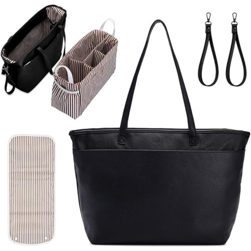 Parker Baby Willow Tote Bag | Stylish Vegan Leather Diaper Bag Tote with Modular Storage & Removable Inserts & Roomy Interior