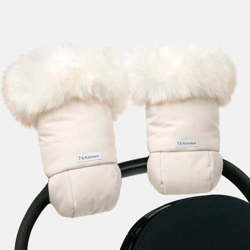 7AM Enfant Warmmuffs  - White Fur & Beige Heather