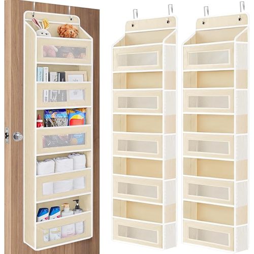 JARLINK 2 Pack Over The Door Organizer Storage, 5 Shelf Hanging Door Organizer with 5 Large Capacity Pockets, Anti Tilt 44 lb Load Behind Door Storage for Bedroom, Bathroom, Pantry, Nursery, (Beige)