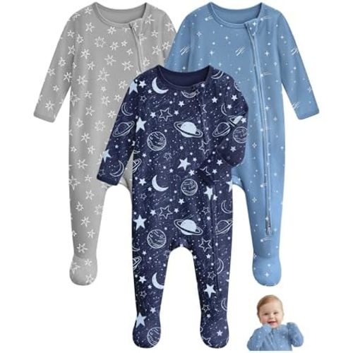 Baby Pajamas 100% Cotton Baby Sleepers for Newborn 0-3 3-6 6-9 Months 3Pcs Footie Pajamas Baby Boys Girls Clothes
