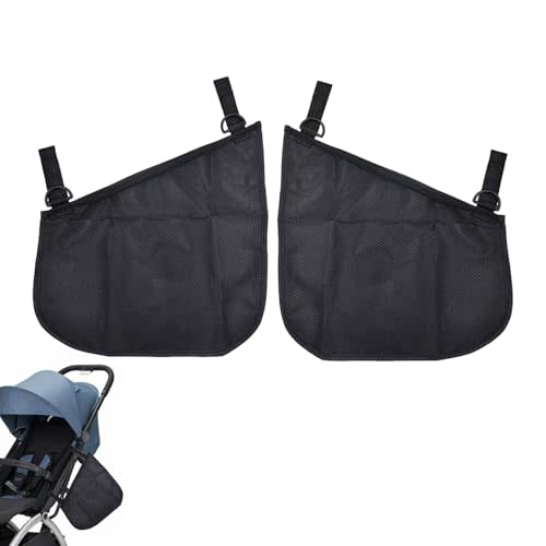 Alovexiong 2 Pack Universal Stroller Organizer Bag, Side Sling Cargo Stroller Net, Non-Slip and Adjustable Straps Storage Mesh Bag for Baby Accessories, Mesh Cargo Net for Stroller Storage - Black