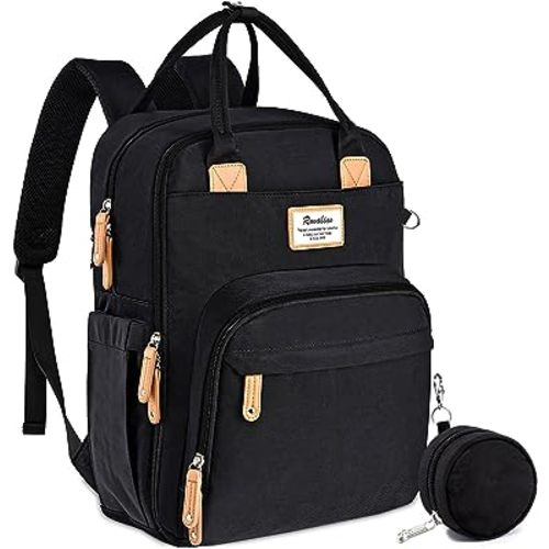 RUVALINO Diaper Bag Backpack, Multifunction Travel Back Pack Maternity Baby Changing Bags, Large Capacity, Waterproof and Stylish, Black
