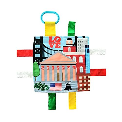 Baby Jack & Co 8x8 Learning Lovey Philadelphia Pennsylvania Tag Toys for Babies - Baby Crinkle Toys - Soft & Safe - Learn USA Cities and Shapes - Ideal Baby Toy & Gift BPA Free w/Stroller Clip