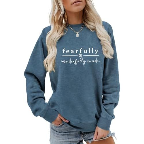 Fearfully And Wonderfully Made Sweatshirt, Women Christian Crewneck Sweater Religious Pullovers Tops Jesus God Shirt