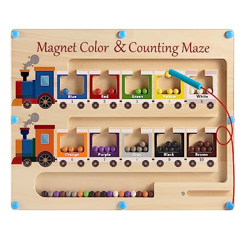 Magnetic Color and Number Maze Board Wooden Montessori Fine Motor Skills Toys for 3 4 Year Old Preschool Learning Activities Classroom Must Haves Sorting Travel Toys for Toddlers Boys Girls