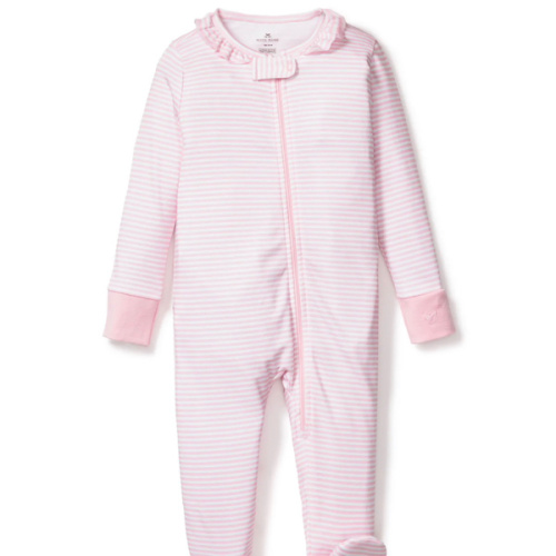 Baby's Pima Ruffle Collar Romper in Pink Stripe