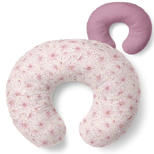 Pobibaby 1-Pack Premium Nursing Pillow Cover - Ultra Soft & Stretchy 96% Cotton, Breastfeeding Pillow Cover for Baby Boys and Girls (Blossom)