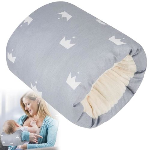 Baby Feeding Arm Pillow,Soft Cotton Bottle Nursing Arm Pillows for Newborn,Breastfeeding Pillows for More Support for Mom and Baby,Portable and Washable,Ergonomic Nursing Essentials(Grey Crown)