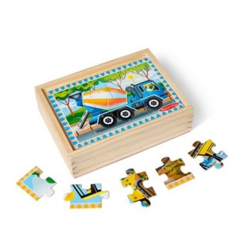 Melissa & Doug Construction Vehicles 4-in-1 Wooden Jigsaw Puzzles (48pc): Shapes, Fine Motor Skills, Storage Container