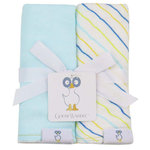 Muslin & Terry Cloth Burp Cloth (2 Pack) - Blue Stripes - Goosewaddle® | Newborn Baby Blankets Toys Teethers Bibs & More