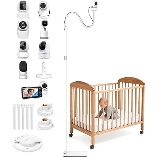 82" Adjustable Height Baby Monitor Floor Stand with Flexible Gooseneck - No Drill & Tool-Free,Sturdy Base,Fits Nanit Pro & Flex,HelloBaby,Kasa,Tapo & Most Baby Monitor Cams (Camera Not Included)