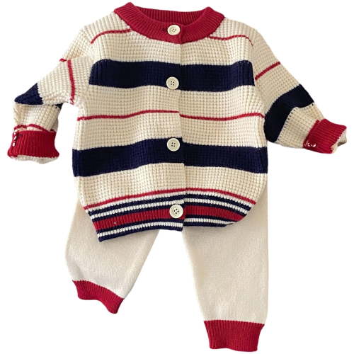 VNKIDY Baby Boys Outfits Sets Striped Knit Cardigan Coats Two Piece Outfits Sets Soft Comfortable Warm Casual Winter Clothes Sets Leisure