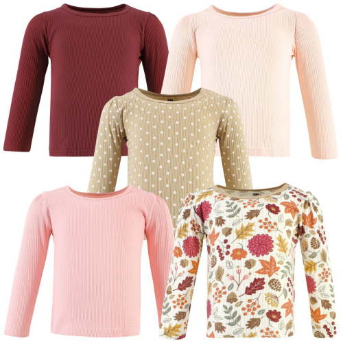 Hudson Baby Infant Girl Thermal Long Sleeve Tees 5pk, Acorn Botanical, 3T