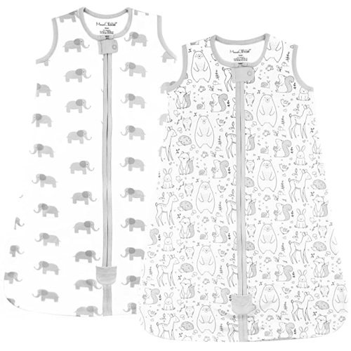 Mama Cheetah Baby Wearable Blanket, Organic Cotton Sleep Bag, 0.5 TOG Sleeping Sack with 2-Way Zipper, Small (0-6 Months), Animals/Elephant