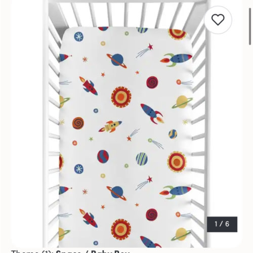 Sweet Jojo Designs Outer Space Themed Boy Fitted Crib Sheet Navy Blue Red Yellow Galaxy Moon Stars Planets Abstract Outerspace