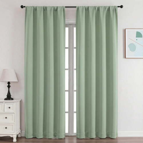OVZME 2PCS Light Green Blackout Curtains 84 inch Length for Bedroom, Thermal Insulated Rod Pocket Drapes, Room Darkening Curtains for Living Room/Girl's Room, 40"x84", Light Green