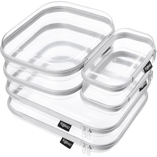 6 Pack Sleek Gray Clear Hard Shell Zipper Case, 1.2mm Heavy Duty Tech & Cord Organizer Pouches, Crush-Proof Electronic Storage for Travel, Tools & Diaper Bag (2L+2M+2S)