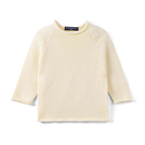 9-12M, SWADDLEAN, Knit Rollneck Baby Sweater | 100% Soft Cotton in Cream