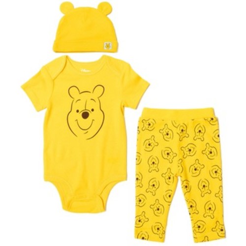 Disney Winnie the Pooh Infant Baby Boys Bodysuit Pants and Hat 3 Piece Outfit Set Yellow 18 Months
