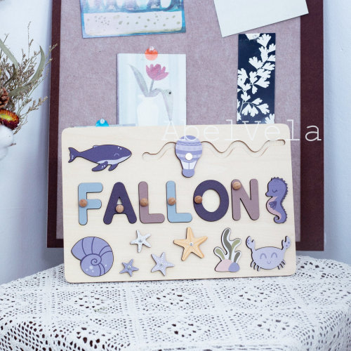 Customized Handmade Name Puzzles, Ocean Nursery Decorations, 1st-3rd Birthday Gifts, Baby Shower Gifts, ,Toddler Gifts, Educational Toys