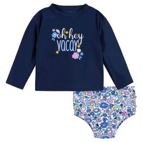 Gerber Baby & Toddler Girls' Two-Piece Long Sleeve Rash Guard Set and Swim Brief