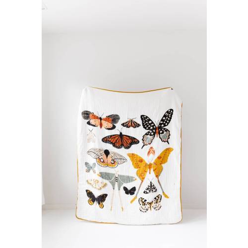 Butterfly Collector Print Oversized Blanket for Big Kid Beds | Quilt | Swaddle by Clementine Kids | 100% Muslin Cotton| Gift Idea