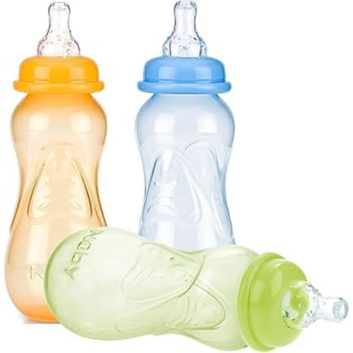 Nuby Non-Drip Standard Neck Bottles, 10 Ounce, Colors May Vary, Pack of 3 Bottles