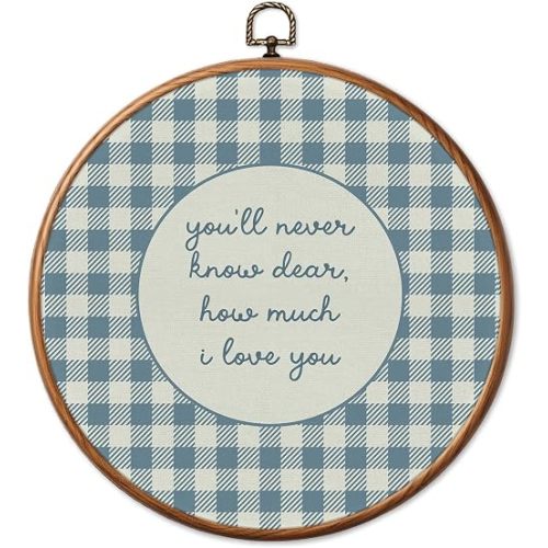 Chicimln Blue Nursery Round Wall Art Framed Canvas Prints, You'll Never Know Dear How Much I Love You Wall Hanging Decor for Kids Boys Room Playroom Bedroom 10x10 Inch
