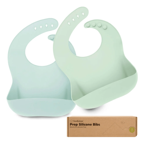 KeaBabies 2-Pack Silicone Baby Bibs for Eating (Pastel Sky)