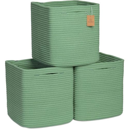 NaturalCozy Storage Cubes 11 Inch Cotton Rope Woven Baskets
