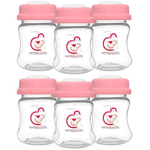 Nenesupply Storage Bottles Collection for Spectra S1 S2 Motif Luna Breast Pumps 6 pc 4.7oz 140ml with Collar and Sealing Disc. Breastmilk Storage Replace Spectra Bottles for Pumping Wide-Mouth